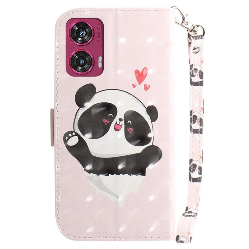 Δερματινη Θηκη Motorola Edge 50 Fusion Panda Love With Strap Σιλικόνης