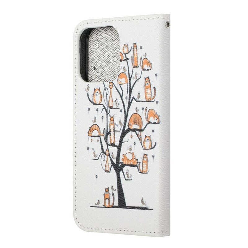 δερματινη θηκη iPhone 13 με κορδονι Funky Cats Με Λουράκι