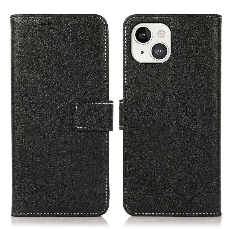 Κάλυμμα iPhone 13 Ραφές Litchi Leather Effect