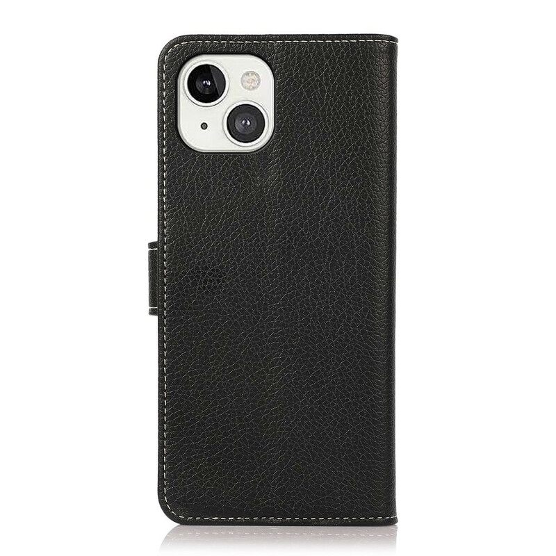 Κάλυμμα iPhone 13 Ραφές Litchi Leather Effect