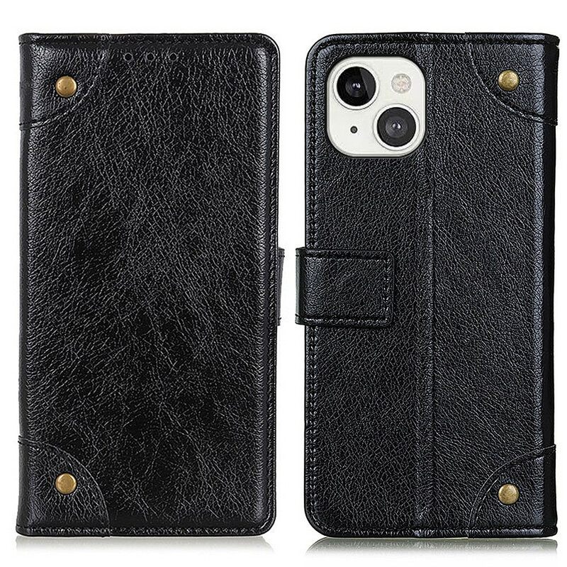 Κάλυμμα iPhone 13 Vintage Rivets Nappa Leather Style