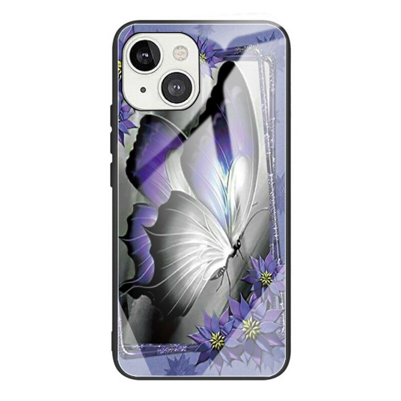 θηκη κινητου iPhone 13 Μωβ Butterfly Tempered Glass