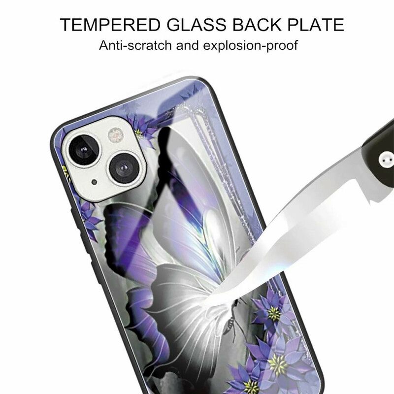 θηκη κινητου iPhone 13 Μωβ Butterfly Tempered Glass