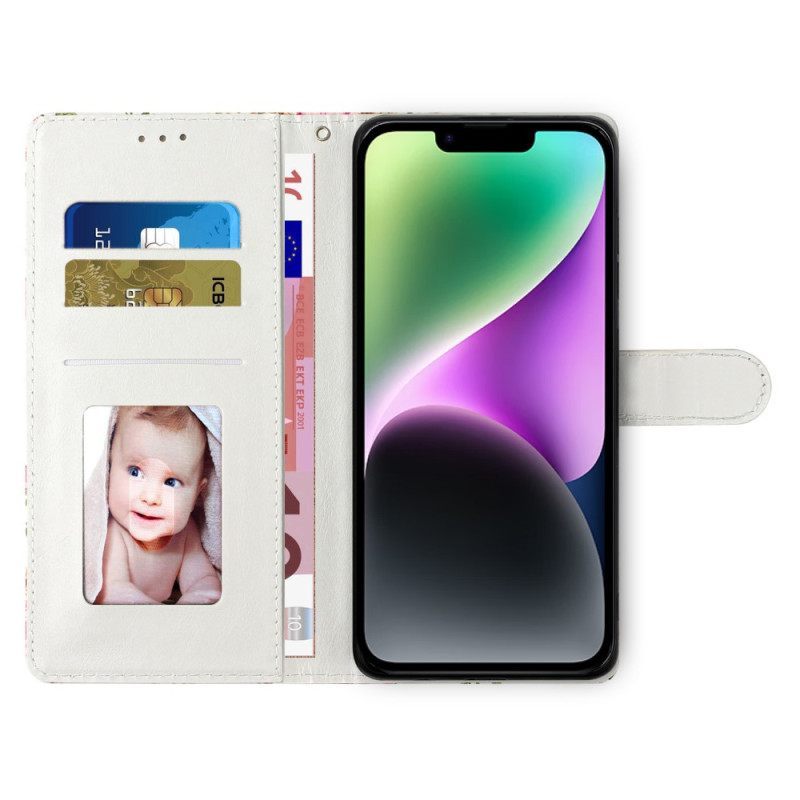 δερματινη θηκη iPhone 15 Plus με κορδονι Ακουαρέλα Dream Catcher Με Λουράκι