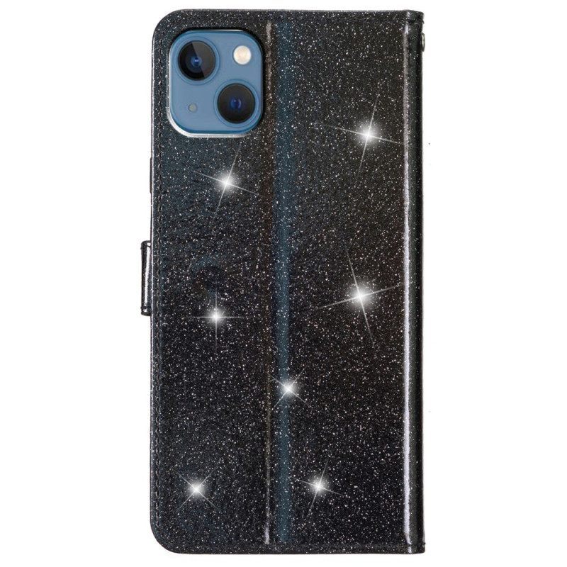 Κάλυμμα iPhone 15 Plus με κορδονι Glitter Εφέ Με Λουράκι