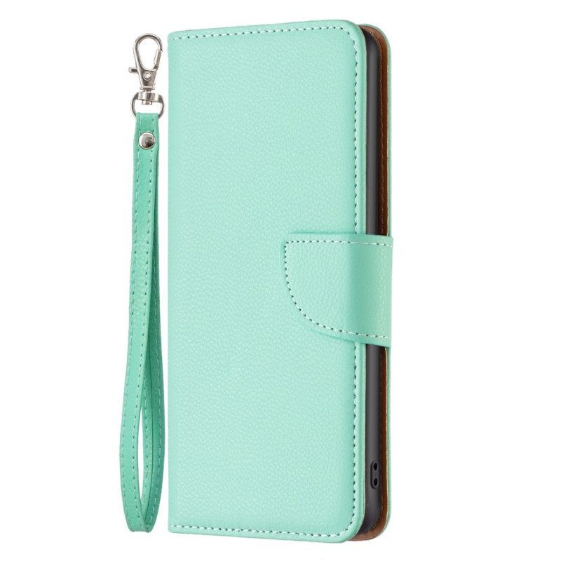 Κάλυμμα iPhone 15 Plus με κορδονι Litchi Faux Leather Με Λουράκι