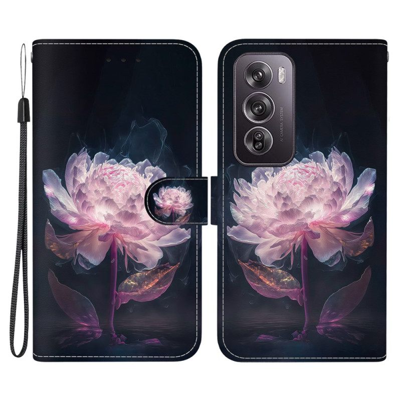 Δερματινη Θηκη Oppo Reno 12 Pro 5g Μωβ Παιώνια Με Λουράκι