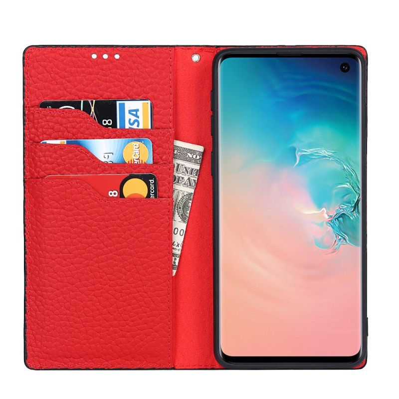 θηκη κινητου Samsung Galaxy S10 με κορδονι Θήκη Flip Γνήσιο Δερμάτινο Λουράκι Litchi