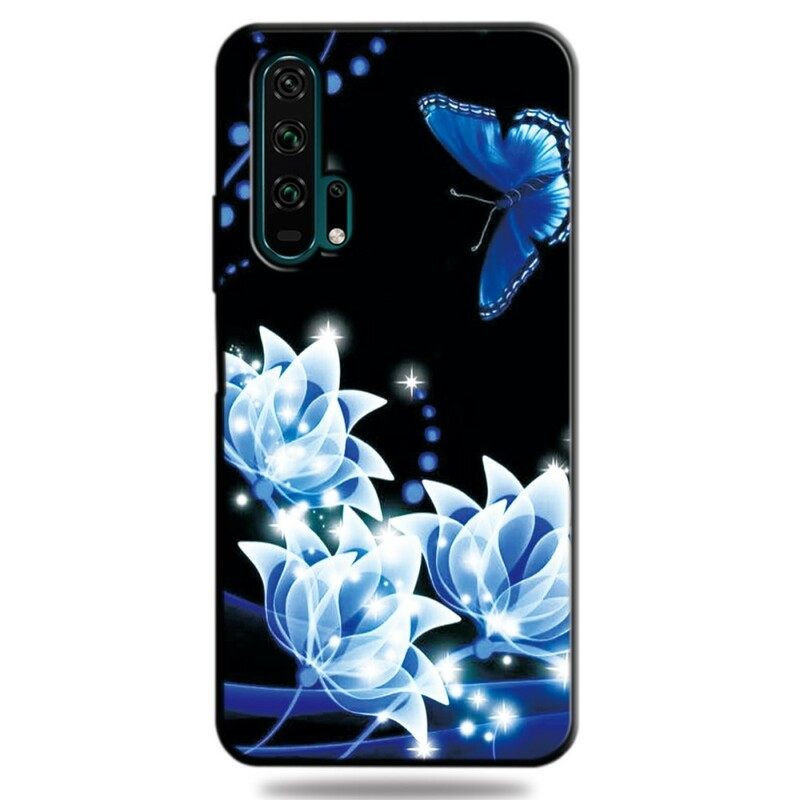 Θήκη Honor 20 Pro Πεταλούδα Και Μπλε Λουλούδια