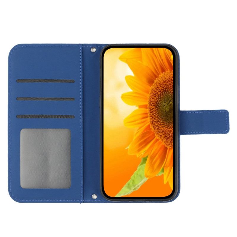 Δερματινη Θηκη Realme 12 Plus 5g Sunflower Print Με Ιμάντα Ώμου