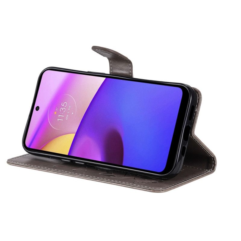 Θήκη Flip Moto E40 / E30 / E20 με κορδονι Γάτα Και Μέλισσα Με Λουρί