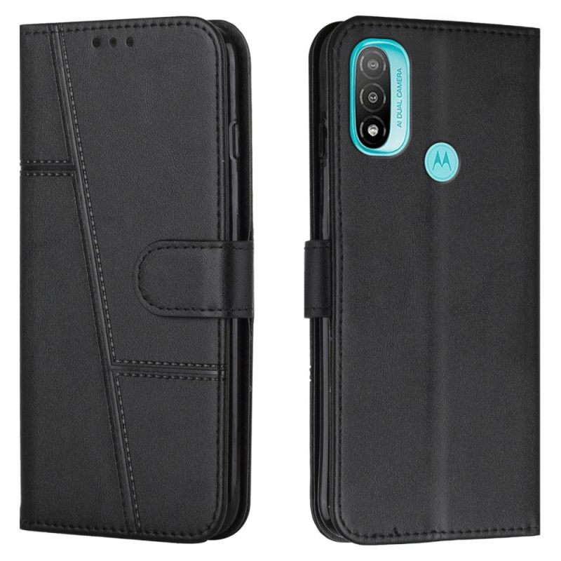 Θήκη Flip Moto E40 / E30 / E20 με κορδονι Strappy Geo Leather Effect