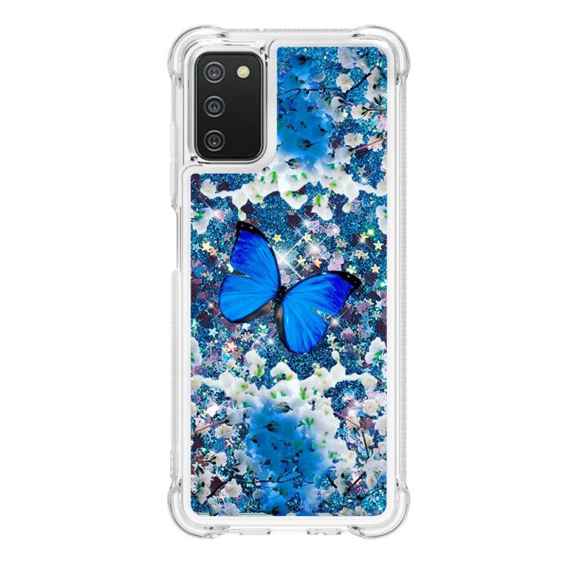 θηκη κινητου Samsung Galaxy A03s Glitter Blue Butterflies