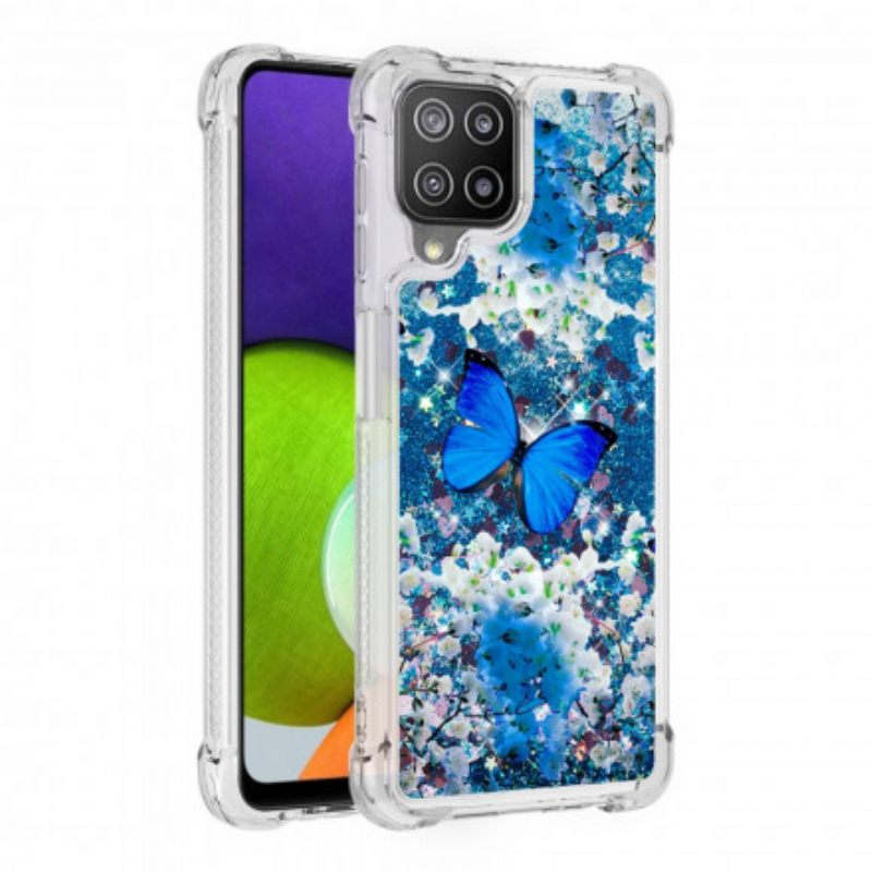 Θήκη Samsung Galaxy A22 4G Glitter Blue Butterflies