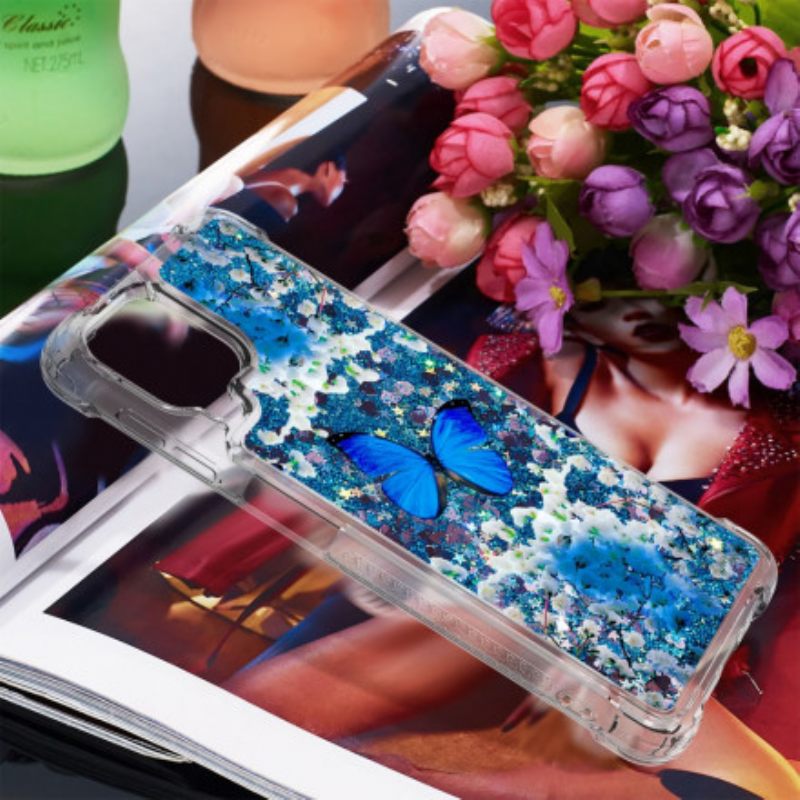 Θήκη Samsung Galaxy A22 4G Glitter Blue Butterflies