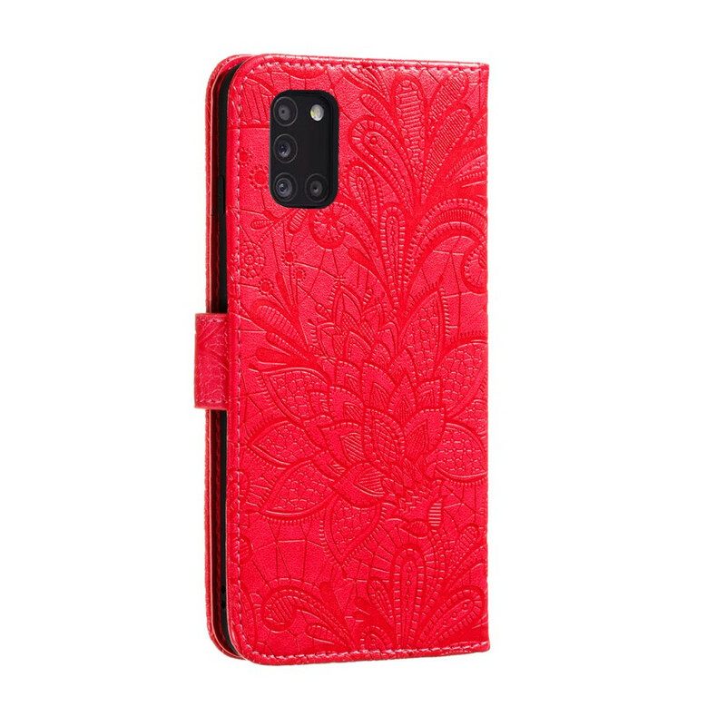 δερματινη θηκη Samsung Galaxy A31 με κορδονι Strap Tribal Flowers