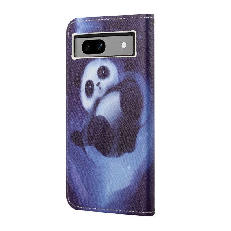 Δερματινη Θηκη Google Pixel 8a Space Panda Με Λουράκι Σιλικόνης