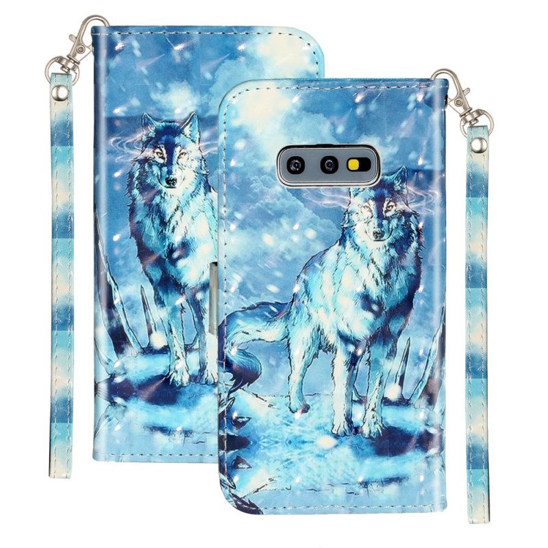 δερματινη θηκη Samsung Galaxy S10e με κορδονι Προβολείς Wolf Light Strap