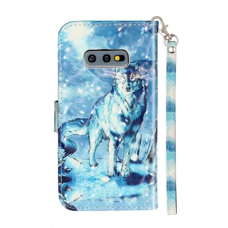 δερματινη θηκη Samsung Galaxy S10e με κορδονι Προβολείς Wolf Light Strap