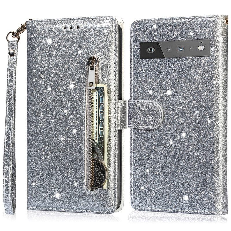 Θήκη Flip Google Pixel 6 Pro Πορτοφόλι Glitter