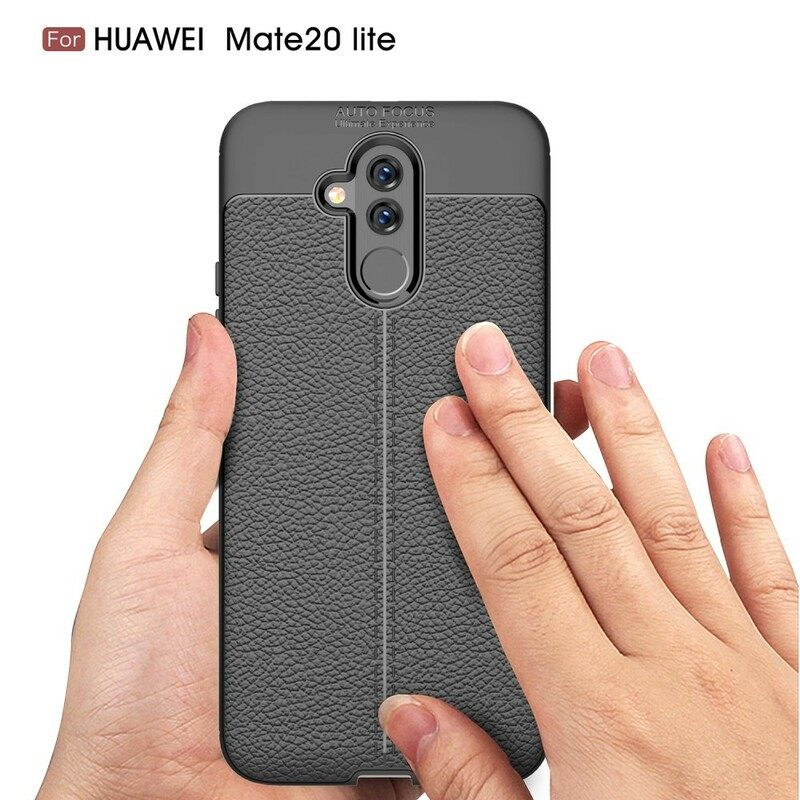 Θήκη Huawei Mate 20 Lite Διπλή Γραμμή Litchi Leather Effect