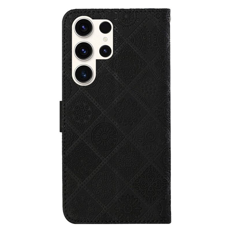 Δερματινη Θηκη Samsung Galaxy S24 Ultra 5g Ethnic Floral Pattern Με Λουράκι