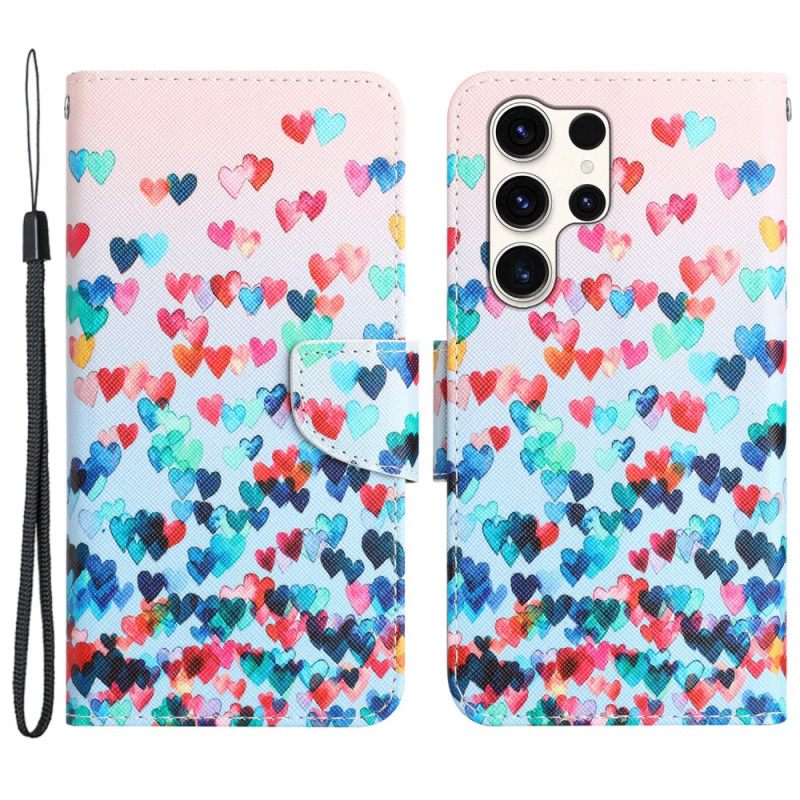 Δερματινη Θηκη Samsung Galaxy S24 Ultra 5g Rain Of Hearts With Strap