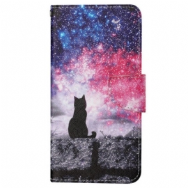 Δερματινη Θηκη Samsung Galaxy S24 Ultra 5g Starry Sky And Lanyard Cat