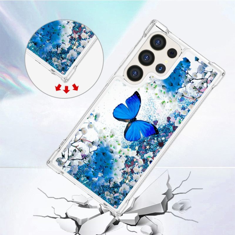 Κάλυμμα Samsung Galaxy S24 Ultra 5g Θήκες Κινητών Blue Butterfly Glitter