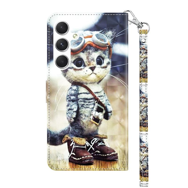 Δερματινη Θηκη Samsung Galaxy S24 Plus 5g Aviator Cat Με Λουράκι