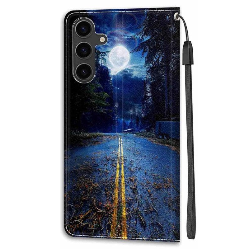 Δερματινη Θηκη Samsung Galaxy S24 Plus 5g Night Road And Moon Strap