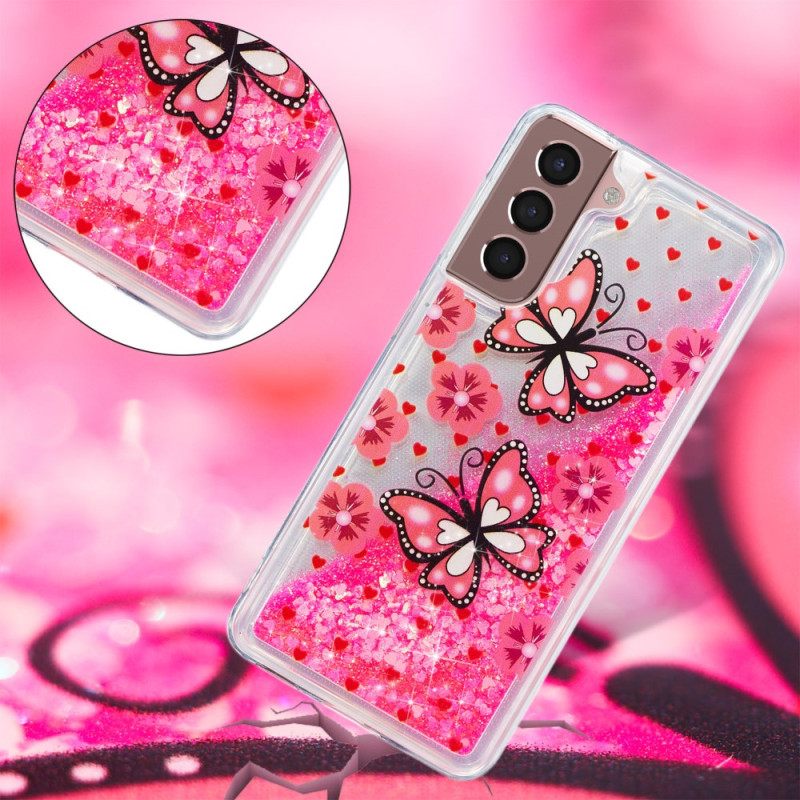 Κάλυμμα Samsung Galaxy S24 Plus 5g Red Butterflies Liquid Glitter