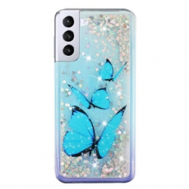 Κάλυμμα Samsung Galaxy S24 Plus 5g Θήκες Κινητών Blue Butterflies Liquid Glitter