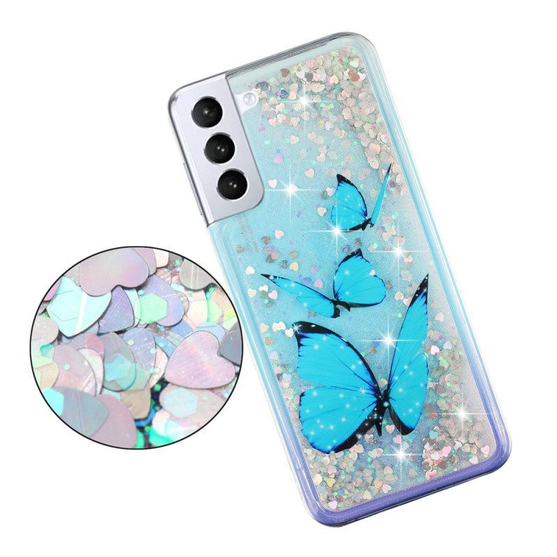 Κάλυμμα Samsung Galaxy S24 Plus 5g Θήκες Κινητών Blue Butterflies Liquid Glitter