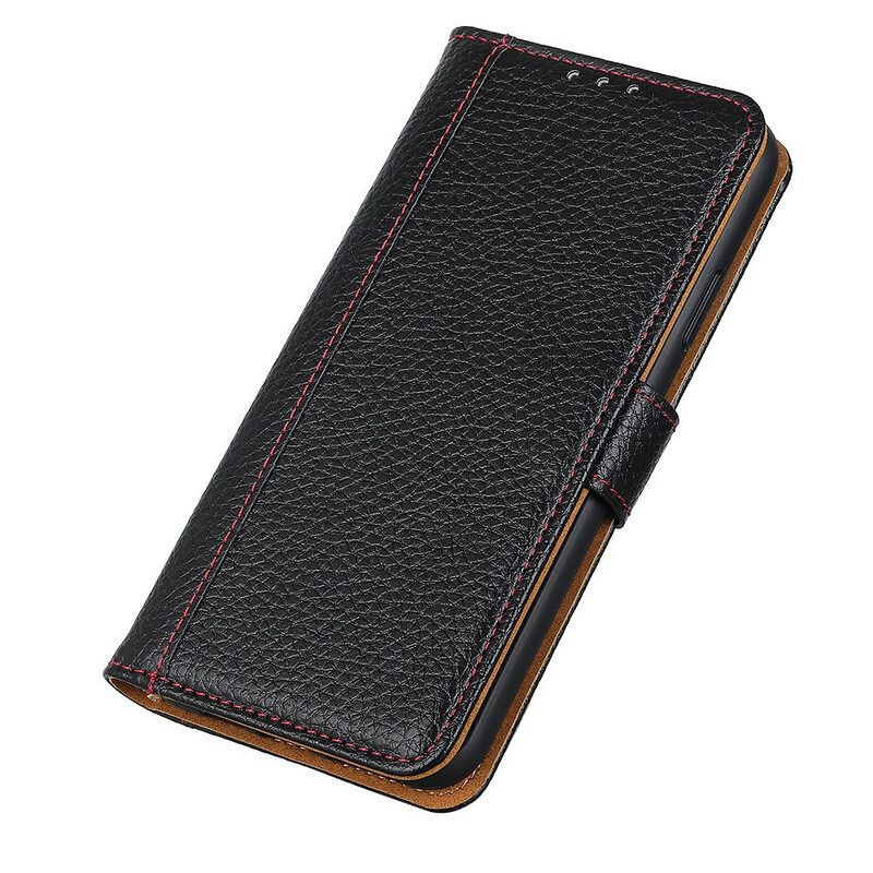 Κάλυμμα Samsung Galaxy A02s Ραφές Litchi Leather Effect