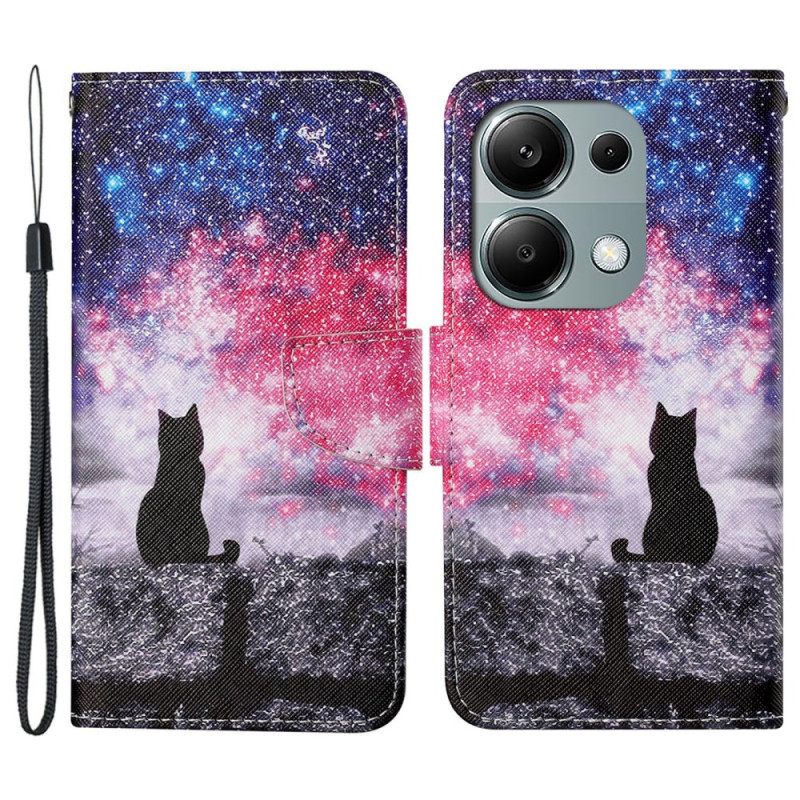 Δερματινη Θηκη Xiaomi Redmi Note 13 Pro 4g Starry Sky And Lanyard Cat Σιλικόνης