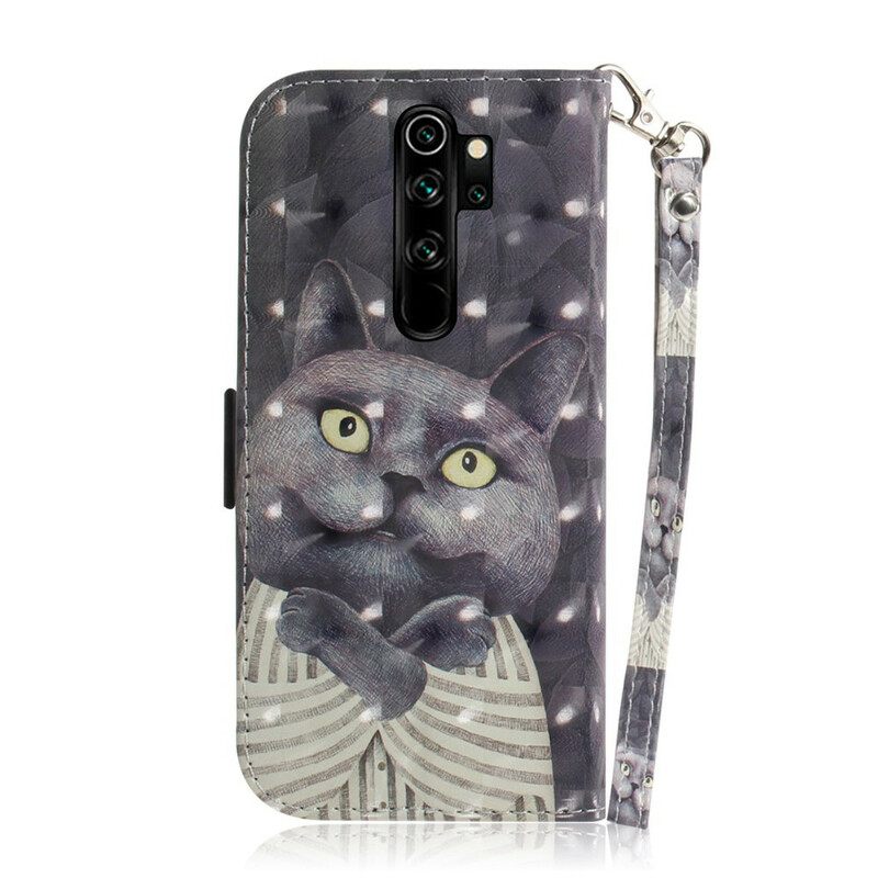 δερματινη θηκη Xiaomi Redmi Note 8 Pro με κορδονι Γκρι Strappy Cat