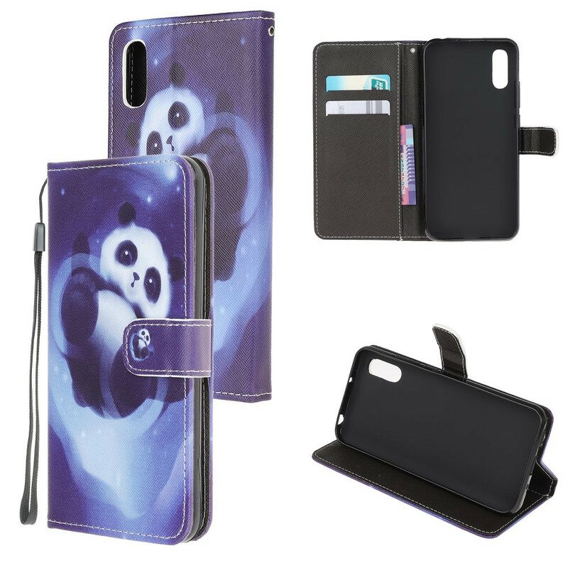 Θήκη Flip Xiaomi Redmi 9A με κορδονι Διαστημικό Panda Με Κορδόνι