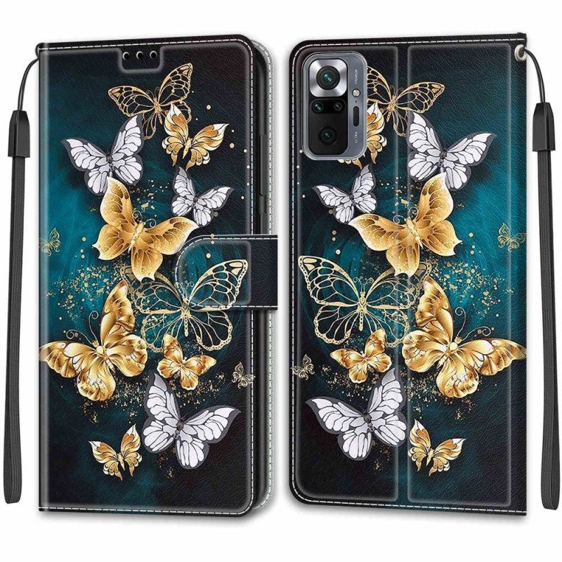 δερματινη θηκη Xiaomi Redmi Note 10 Pro με κορδονι Ανεμιστήρας Strap Butterflies