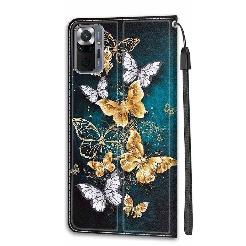 δερματινη θηκη Xiaomi Redmi Note 10 Pro με κορδονι Ανεμιστήρας Strap Butterflies