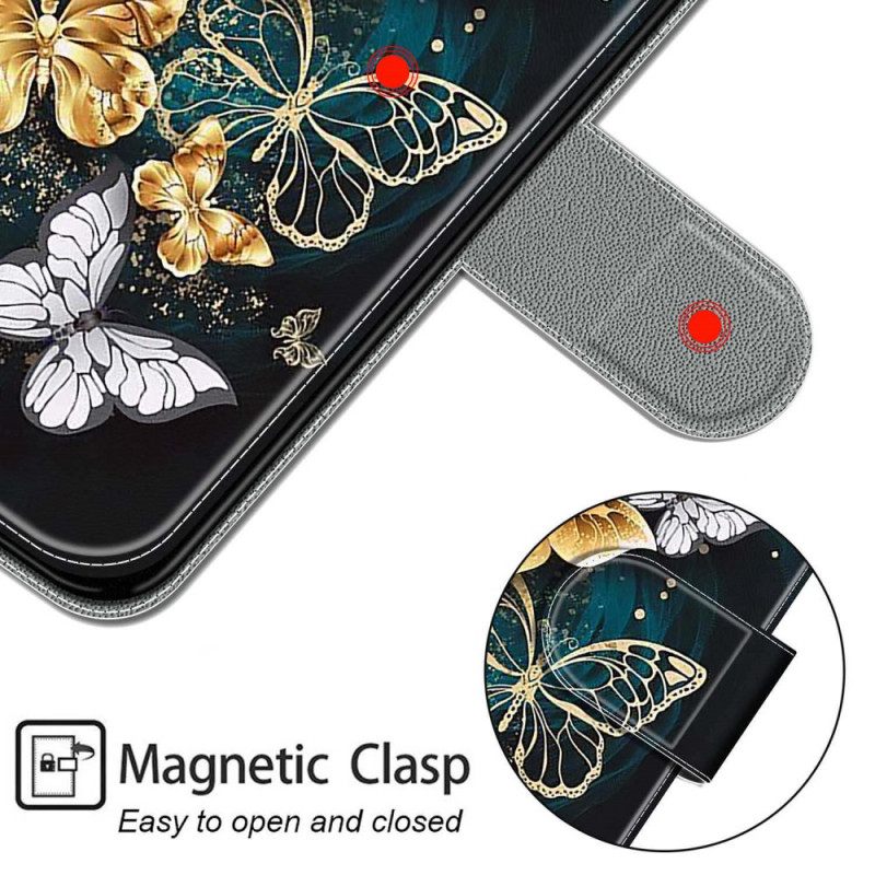 δερματινη θηκη Xiaomi Redmi Note 10 Pro με κορδονι Ανεμιστήρας Strap Butterflies