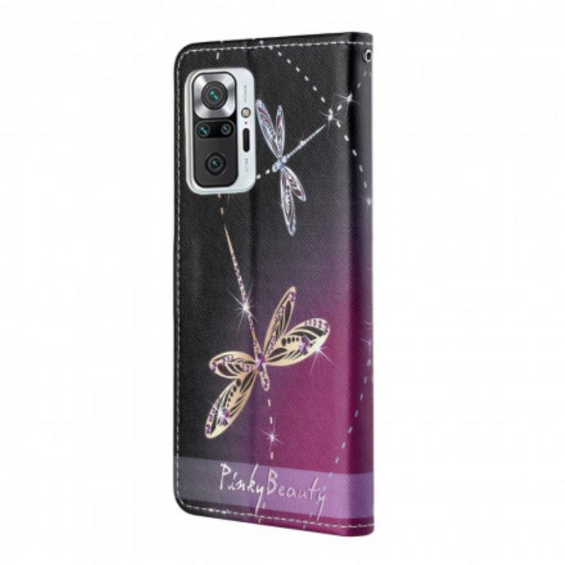 Θήκη Flip Xiaomi Redmi Note 10 Pro με κορδονι Strappy Dragonflies