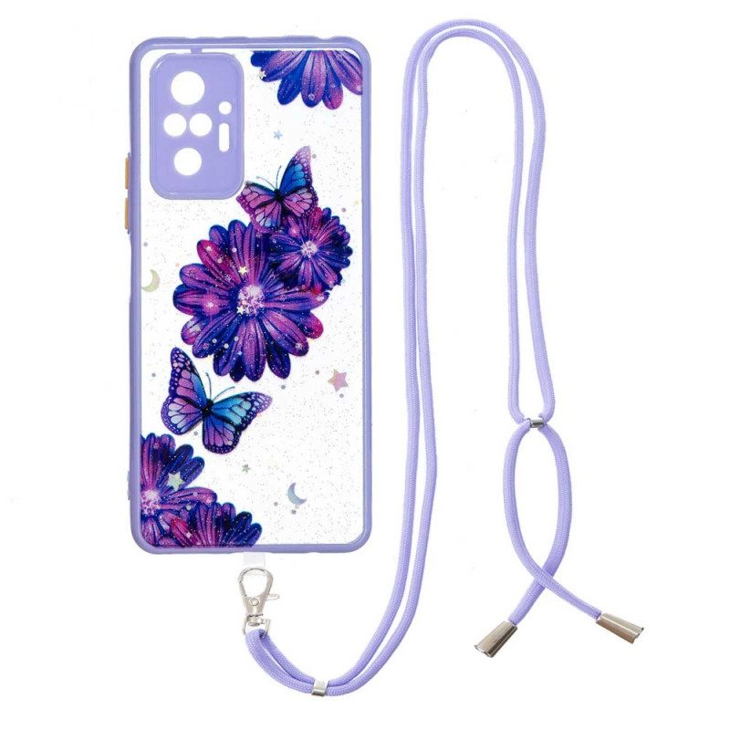 θηκη κινητου Xiaomi Redmi Note 10 Pro Floral Πεταλούδα Με Κορδόνι