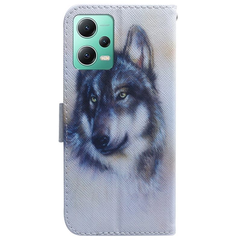 Κάλυμμα Poco X5 5G με κορδονι Strappy Watercolor Wolf