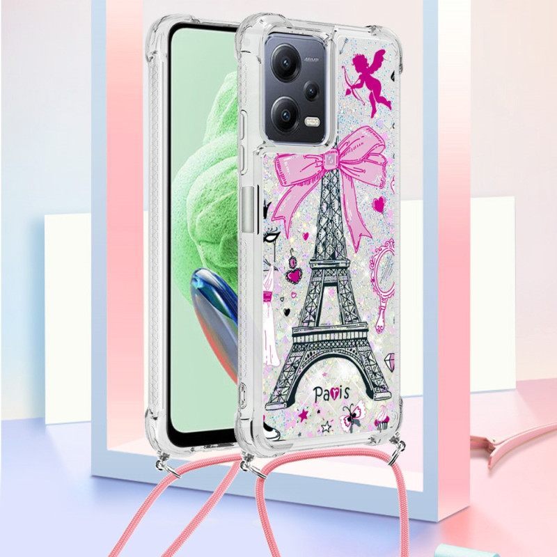 Θήκη Poco X5 5G με κορδονι Eiffel Tower Glitter Κορδόνι