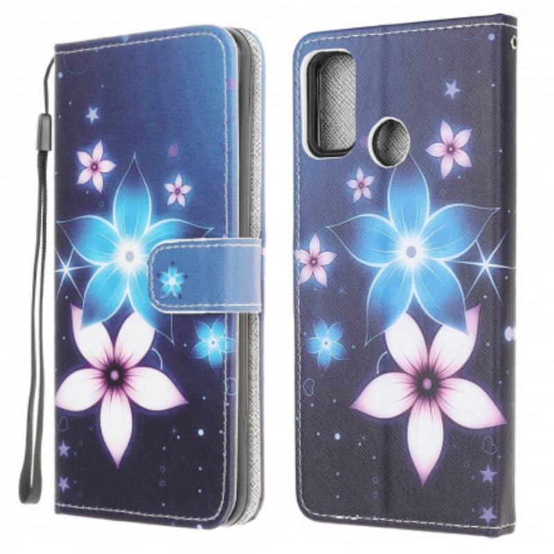 δερματινη θηκη Moto G10 / G30 με κορδονι Lunar Strap Flowers