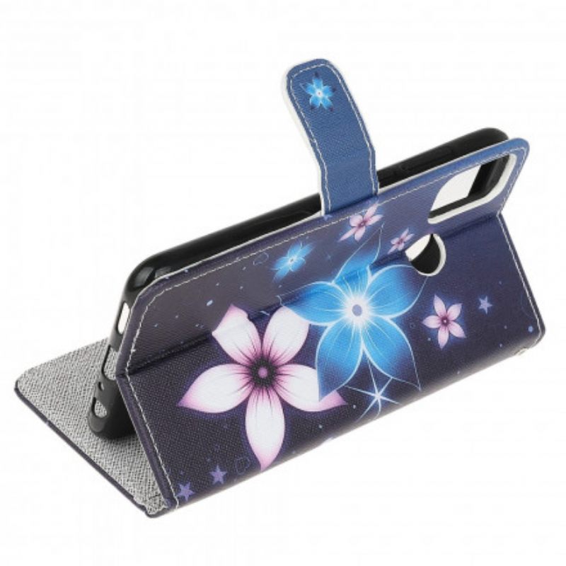 δερματινη θηκη Moto G10 / G30 με κορδονι Lunar Strap Flowers