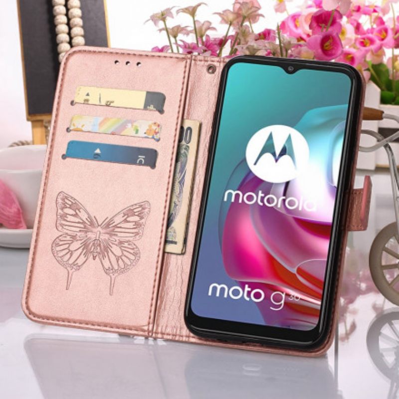 δερματινη θηκη Moto G10 / G30 Σχέδιο Πεταλούδας