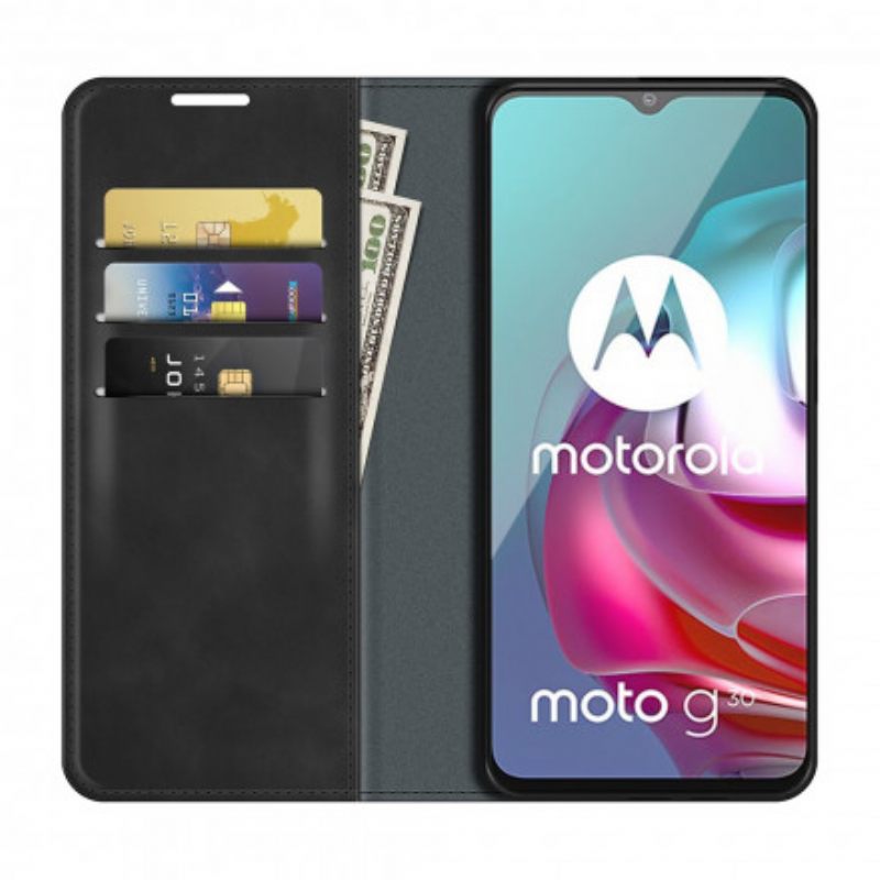 θηκη κινητου Moto G10 / G30 Θήκη Flip Εφέ Από Μαλακό Δέρμα Μετάξι