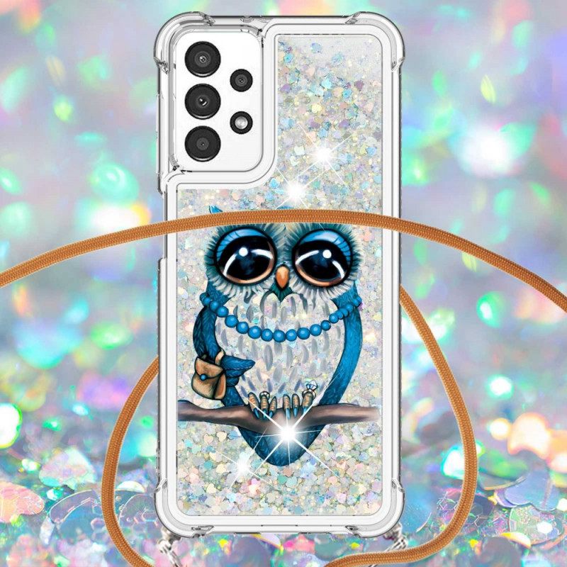 Θήκη Samsung Galaxy A13 με κορδονι Miss Owl Glitter Cord